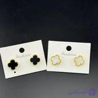 گوشواره میخی طرح ونکلیف مشکی و سفید صدفی