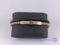 دستبند چرم و استیل رولکس طلایی