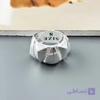 انگشتر نقره‌ای پهن با نوارهای نگین‌دار