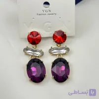 گوشواره لوکس نگین‌دار قرمز و بنفش