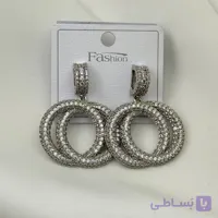 گوشواره مجلسی آویزی دوحلقه‌ای کریستالی