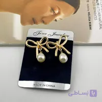گوشواره طلایی پاپیون با آویز مروارید ژوپینگ