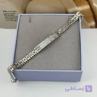 دستبند رولکس نقره‌ای با نوار نگین