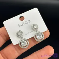 گوشواره جواهری تک نگین مربعی آویز
