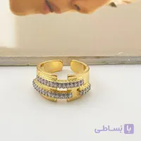 انگشتر پهن زنانه نگین‌کاری شده طرح مدرن