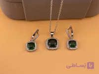 نیم ست نگین سبز مربعی
