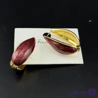 گوشواره طلایی و رزینی شرابی