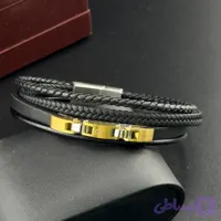 دستبند چرم مردانه چند لاین چرم طرح کارتیه (کد TRN-CRT05)