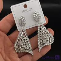 گوشواره مجلسی بزرگ طرح مثلثی تمام‌نگین