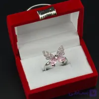 انگشتر زنانه استیل طرح پروانه با نگین صورتی