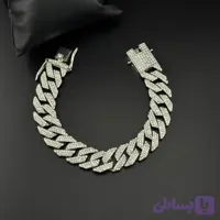 دستبند کوبایی تمام نگین سیلور