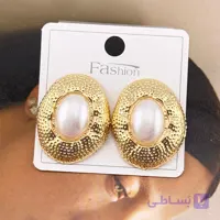 گوشواره بیضی طلایی با مروارید