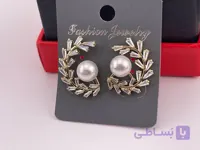 گوشواره زنانه طرح شاخه برگ و مروارید