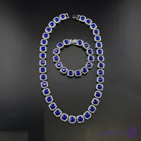 گردنبند و دستبند فول نگین لوکس آبی کاربنی