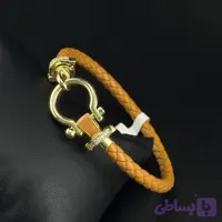 دستبند چرم زنانه امگا رنگ قهوه ای طلایی