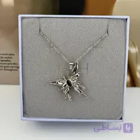 گردنبند پروانه مشکی نقره‌ای