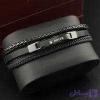 دستبند چرم مردانه طرح رولکس رنگ مشکی کد QA-RLX01
