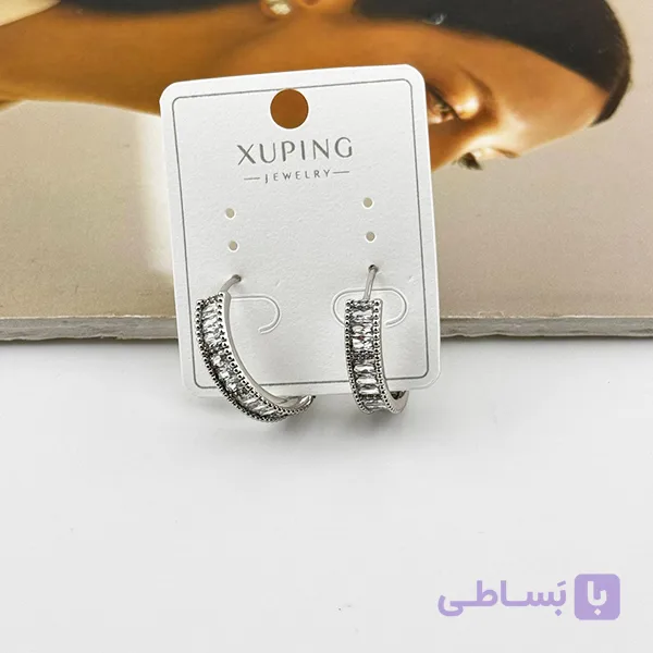 گوشواره حلقه‌ای ژوپینگ با نگین‌های کریستالی