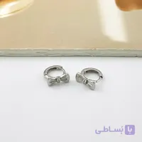 گوشواره حلقه‌ای پاپیون کوچک نقره‌ای ژوپینگ