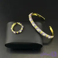 ست دستبند و انگشتر میناکاری یاسی