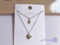 گردنبند دو لاین نقره ای طرح قلب