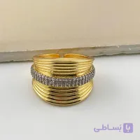 انگشتر طلایی رینگی با نگین‌های ردیفی