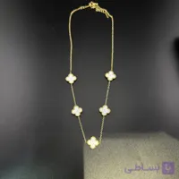 گردنبند ونکلیف ۵ گل سفید و طلایی
