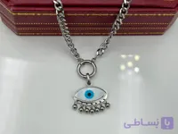 گردنبند چشم نقره ای با آویز توپی