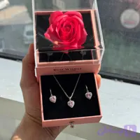 ست کادویی لوکس گردنبند و گوشواره قلب صورتی