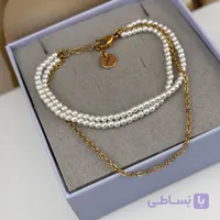 دستبند دولاین با مروارید ریز و زنجیر طلایی
