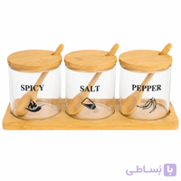 جا ادویه شیشه‌ای بامبو