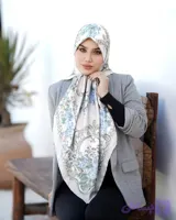 روسری زنانه ابریشم توییل وارداتی قواره ۱۴۰ گل آبی
