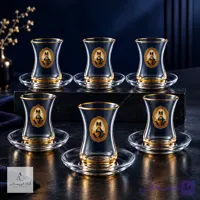 سرویس چای‌خوری لوکس شاه‌عباسی لب‌طلا | ست استکان و نعلبکی پذیرایی