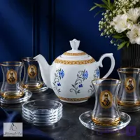 سرویس چای خوری شاه عباسی طرح صوفیا لب طلا با قوری و نعلبکی | آرکا کریستال