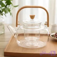 قوری پیرکس با صافی پیرکس دسته بامبو وارداتی