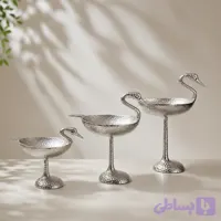شکلات‌خوری آلومینیومی طرح قو نقره‌ای 3 عددی در سه سایز