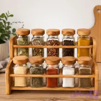 جا ادویه‏‌ای شیشه‌ای بامبو استند دار 10تایی