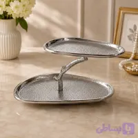 شیرینی خوری دو طبقه آلومینیومی نقره ای