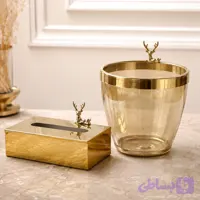 ست سطل شیشه‌ای و جادستمالی فلزی طرح گوزن