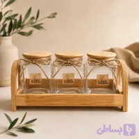 جا ادویه‏‌ای شیشه‌ای بامبو استند دار 3تایی