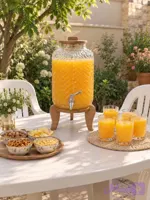کلمن شیشه ای شیاردار با درب و پایه چوبی
