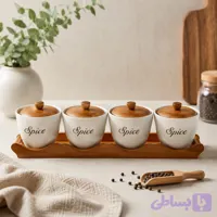جا ادویه‌ای سرامیکی استند و درب بامبو 4تایی برند کولین کارانا