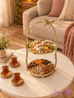 شیرینی خوری دوطبقه آلمینیومی طلایی طرح پروانه
