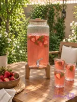 کلمن شیشه ای شیاردار با پایه و درب بامبو