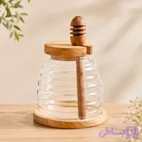 عسل‌خوری شیشه‌ای کفه درب و قاشق بامبو