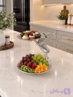 ظرف پذیرایی دو طبقه آلومینیومی نقره ای طرح گوزن