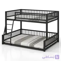 تخت خواب دو طبقه فلزی مدرن مشکی  (همراه با نرده محافظ و نردبان)