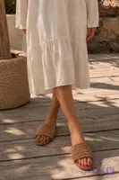 صندل زنانه رافیا مدل نواری ساده