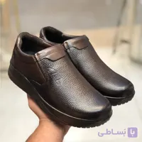 کفش چرم مردانه طبی رخشی طرح کلارک قهوه ای سوخته رویه چرم طبیعی زیره پیو طبی