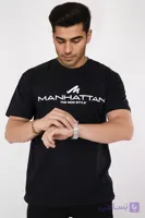 تیشرت نخ پنبه مردانه مشکی طرح گرافیکی Manhattan